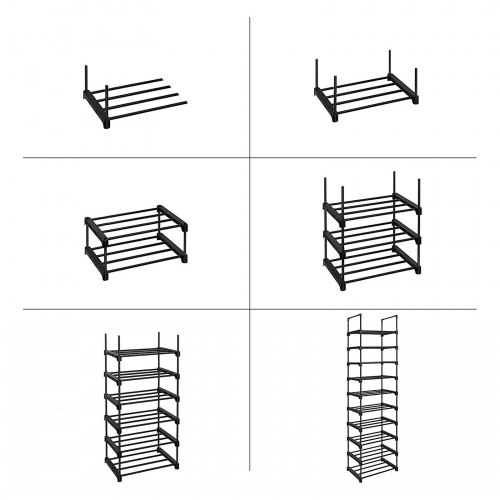 Skostativ 10 niveauer metal, pladsbesparende, sort 30 × 45 × 174 cm