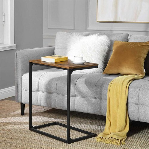 Sofabord på hjørnet sidebord i industrielt look, rustik brun/sort, 55 × 35 × 66 cm