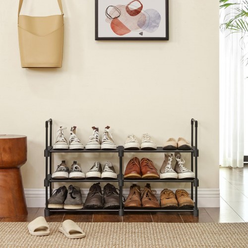 Skostativ 6 niveauer jern, justerbart, pladsbesparende, 45 × 30 × 106 cm, sort