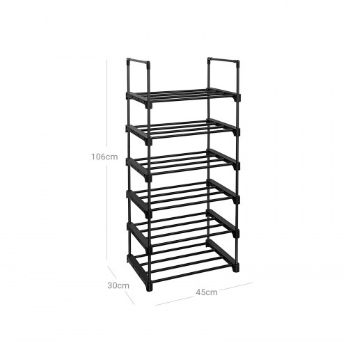 Skostativ 6 niveauer jern, justerbart, pladsbesparende, 45 × 30 × 106 cm, sort