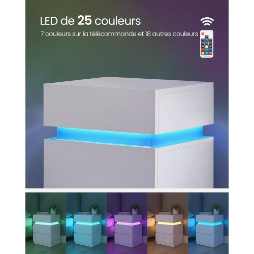 Sengebord med LED-lys – VASAGLE, 3 skuffer, moderne, 35 × 40 × 55 cm, hvid