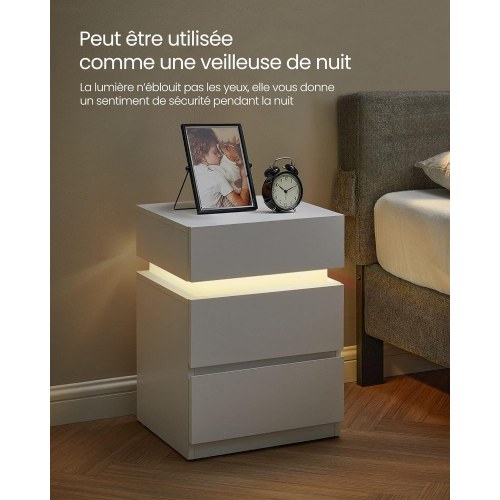 Sengebord med LED-lys – VASAGLE, 3 skuffer, moderne, 35 × 40 × 55 cm, hvid