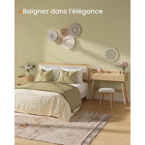 Toiletbord med spejl og lys HOME BOHOVEN, 3 skuffer, justerbar belysning, boheme, eg beige