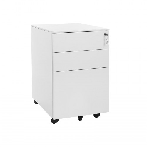 Rullecontainer til kontor med 3 skuffer stål, låsbar, hængemapper, hvid