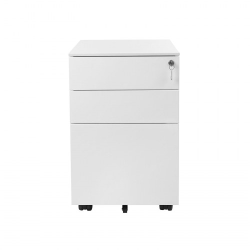 Rullecontainer til kontor med 3 skuffer stål, låsbar, hængemapper, hvid