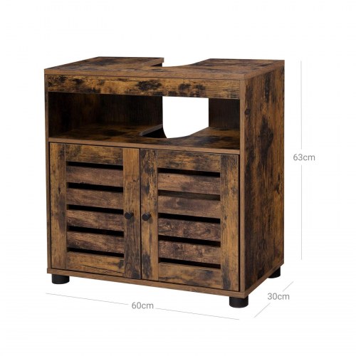 Underskab til vask badeværelsesskab 60 × 30 × 63 cm, rustik brun med lameldøre