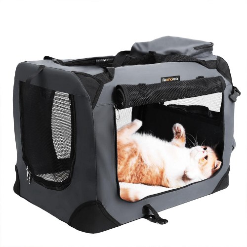 Transporttaske til hund - FEANDREA, sammenklappelig stoftaske, 60 × 42 × 42 cm, grå