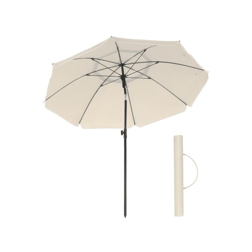 Parasol til strand og have 1,6 m beige, UPF 50+ med tilt og bæretaske