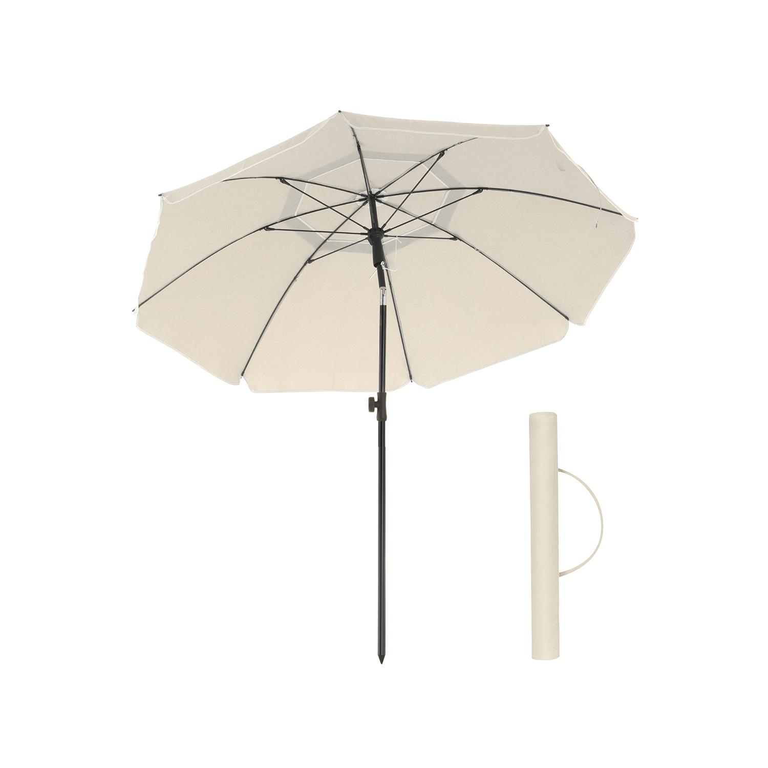 Parasol til strand og have 1,6 m beige, UPF 50+ med tilt og bæretaske