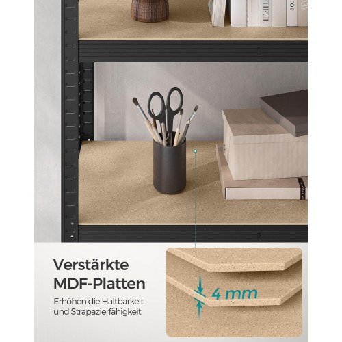 Reol med 5 hylder – SONGMICS, sæt á 2, stål, 50 × 100 × 200 cm, sort