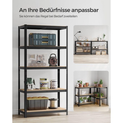 Reol med 5 hylder – SONGMICS, sæt á 2, stål, 50 × 100 × 200 cm, sort