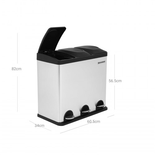 Skraldespand til affaldssortering 54 l 3 rum, pedal, sølv/sort