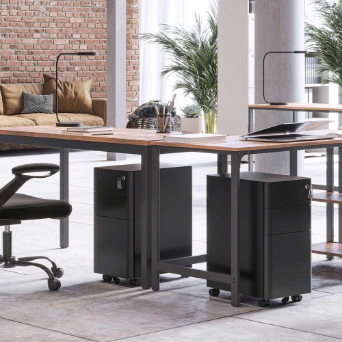 Arkivskab på hjul mobil kontorskuffe med lås, 3 skuffer, sort
