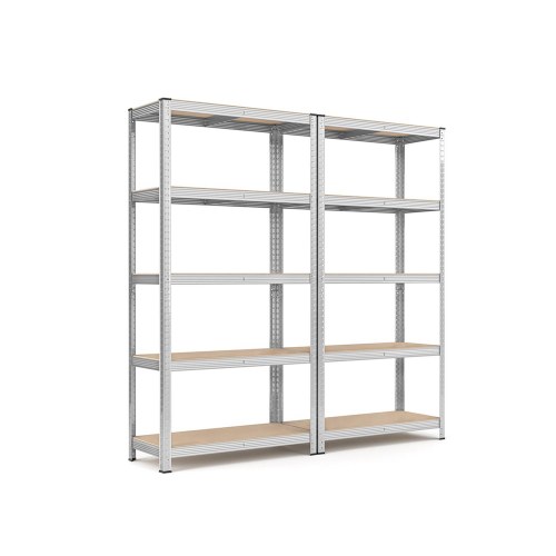 Reolsystem stål 5 hylder sæt á 2, 40 × 90 × 180 cm, sølv