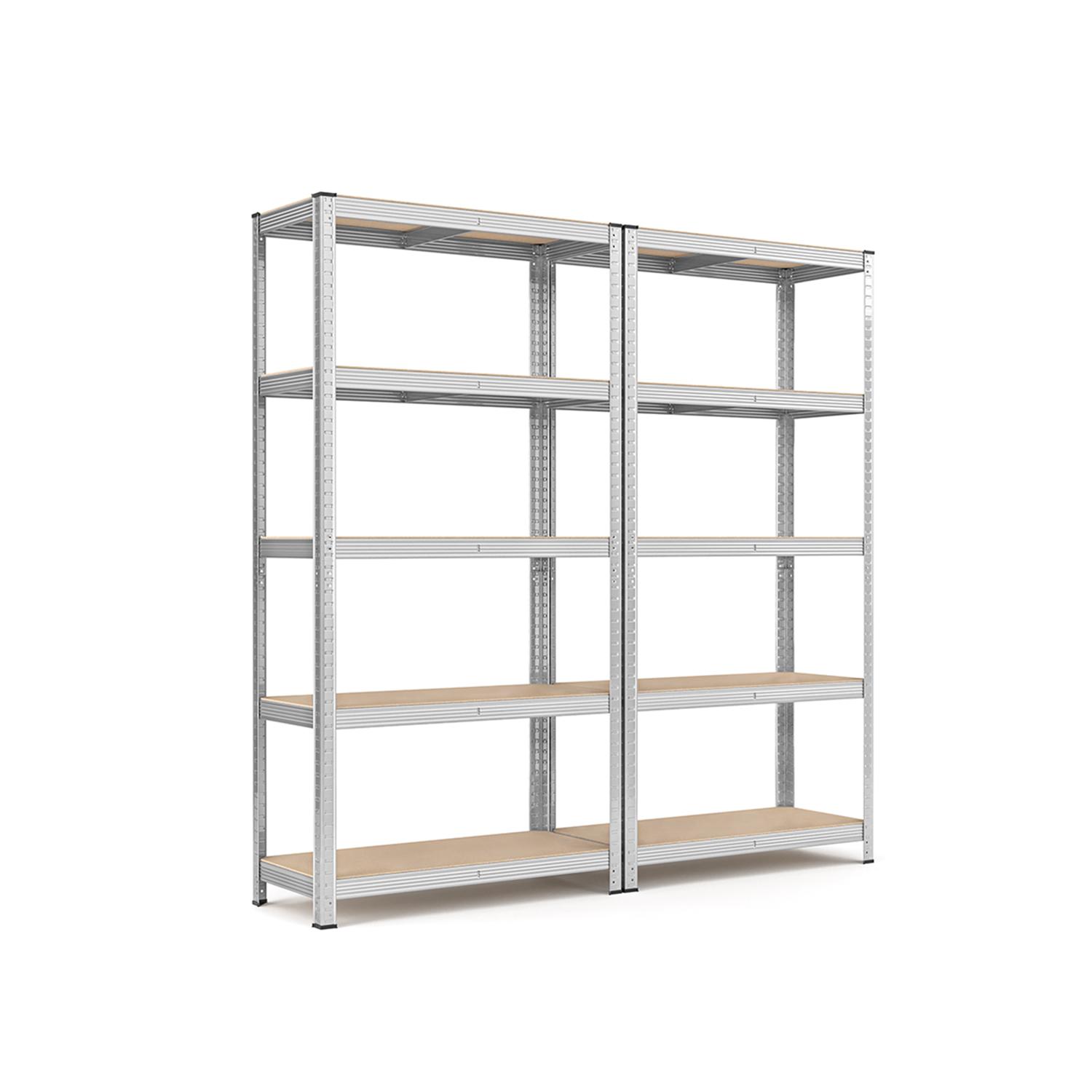 Reolsystem stål 5 hylder sæt á 2, 40 × 90 × 180 cm, sølv