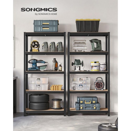 Reolsystem stål 5 hylder – SONGMICS, sæt á 2, 40 × 90 × 180 cm, sort