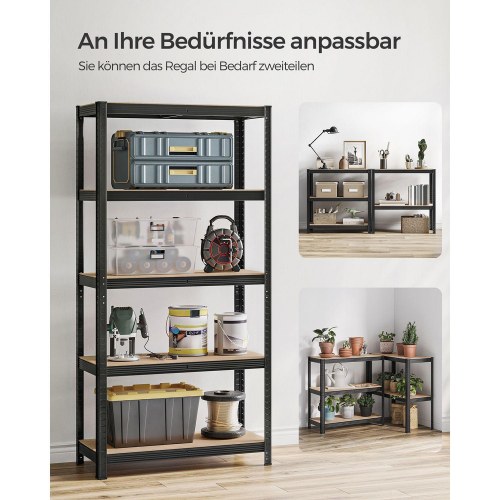 Reolsystem stål 5 hylder – SONGMICS, sæt á 2, 40 × 90 × 180 cm, sort