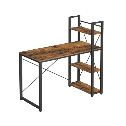 Skrivebord med hylder 120 cm industrielt, rustik brun/sort