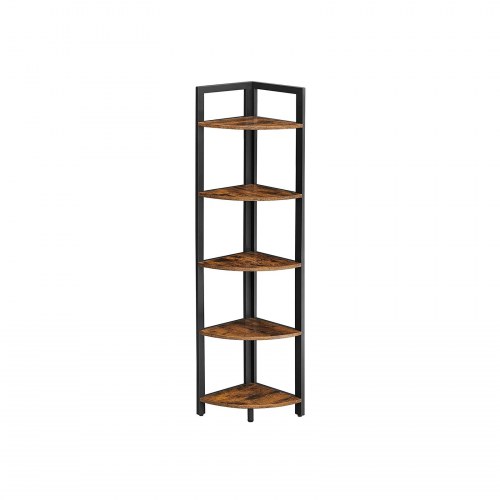 Hjørnereol 5 hylder industriel, 30 × 30 × 150 cm, rustik brun/sort