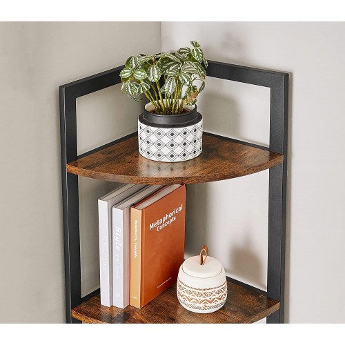 Hjørnereol 5 hylder industriel, 30 × 30 × 150 cm, rustik brun/sort