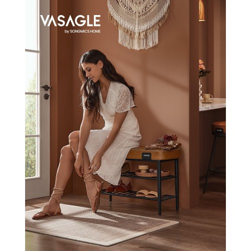 Skobænk med opbevaring EKHO, kunstlæder, 30 × 80 × 50 cm, karamel