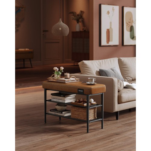 Skobænk med opbevaring EKHO, kunstlæder, 30 × 80 × 50 cm, karamel