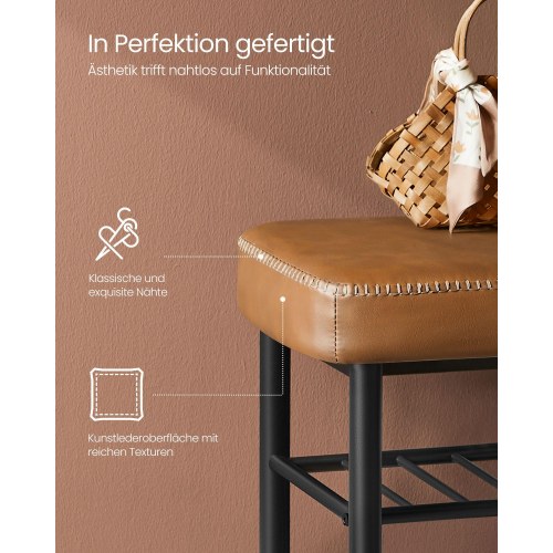 Skobænk med opbevaring EKHO, kunstlæder, 30 × 80 × 50 cm, karamel