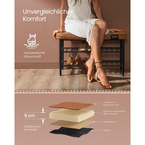 Skobænk med opbevaring EKHO, kunstlæder, 30 × 80 × 50 cm, karamel