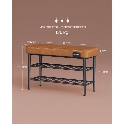 Skobænk med opbevaring EKHO, kunstlæder, 30 × 80 × 50 cm, karamel