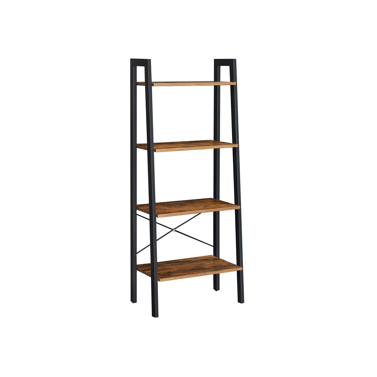 Stigehylde 4 niveauer bogreol i industrielt design, rustik brun/sort
