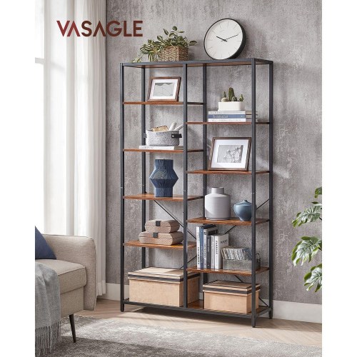 Bogreol industrielt design, 5 niveauer, rustik brun/sort, 100×170×30 cm