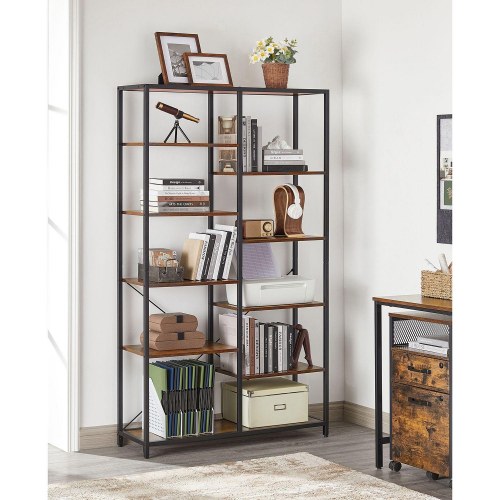 Bogreol industrielt design, 5 niveauer, rustik brun/sort, 100×170×30 cm