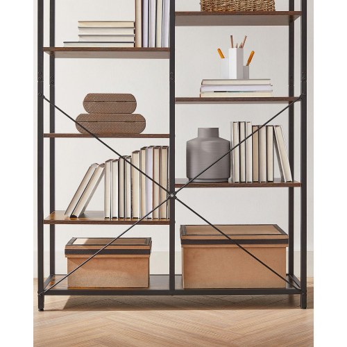 Bogreol industrielt design, 5 niveauer, rustik brun/sort, 100×170×30 cm