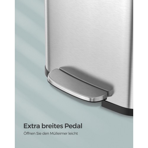 Skraldespand til køkken 68 l rustfrit stål, soft close, låg kan blive åbent, pedal, sølv/sort