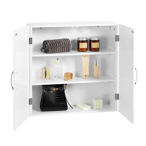 Vægskab – VASAGLE badeværelsesskab med dobbeltlåger, justerbare hylder, 60 × 18 × 60 cm, nordisk mat hvid