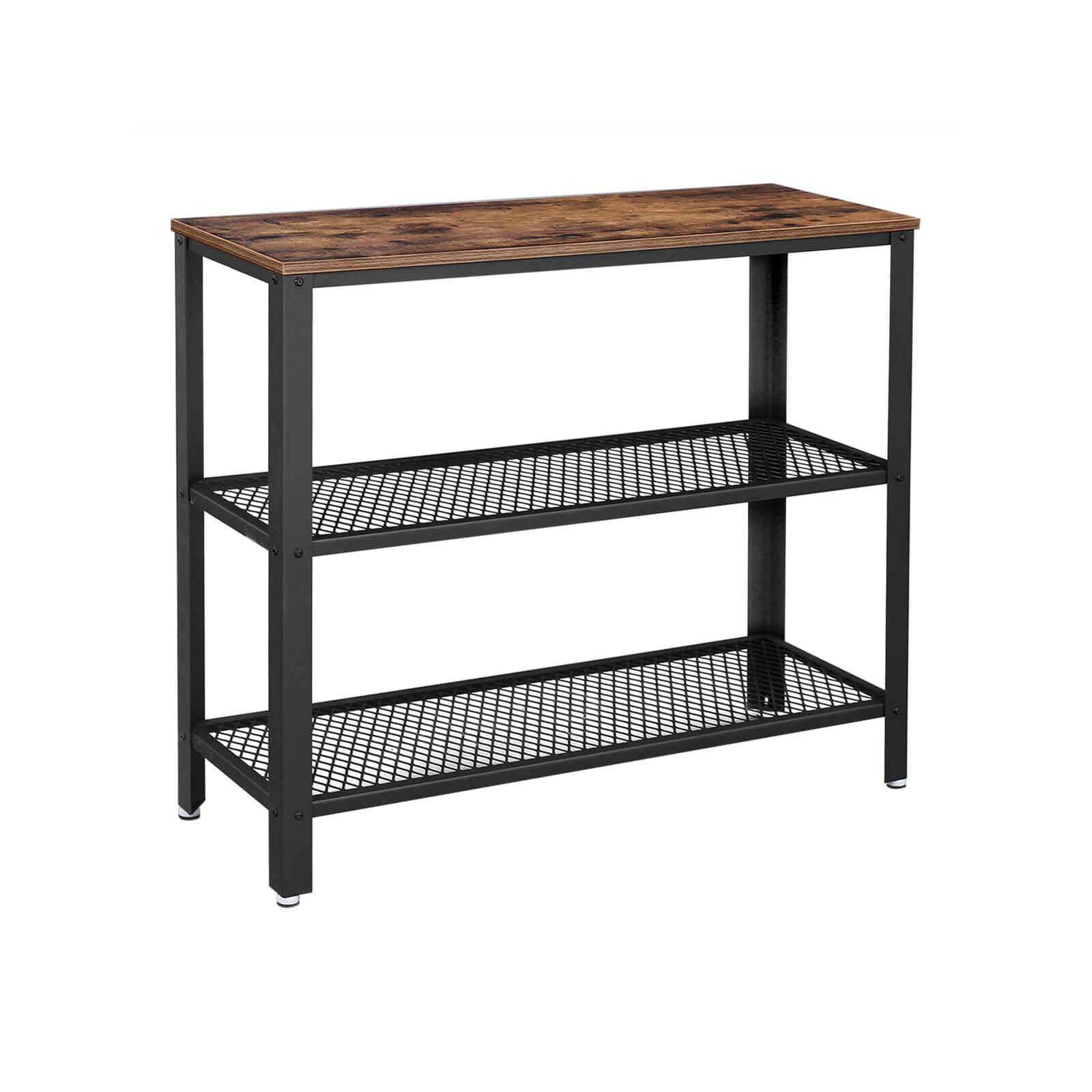 VASAGLE konsolbord, m. 2 mesh-hylder - rustik brun spånplade og sort stål (101,5x35)