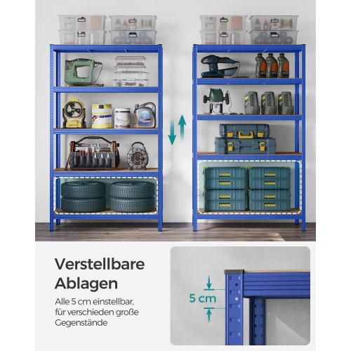 Reolsystem stål 5 hylder 60 × 120 × 200 cm, blå