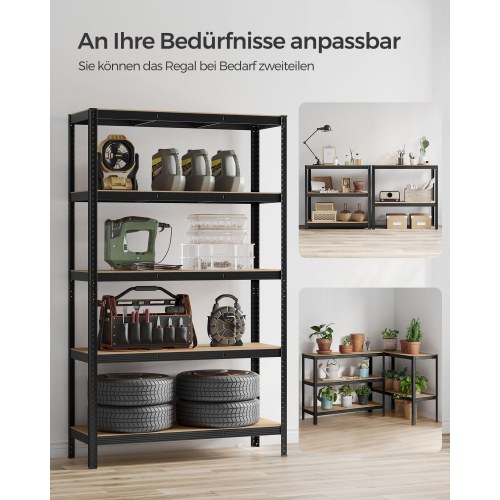 Reol med 5 hylder stålhylle, 60 × 120 × 200 cm, sort