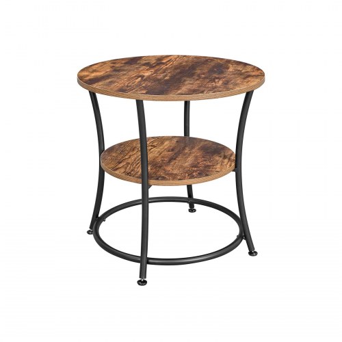 Rundt sidebord med 2 hylder - rustik brun