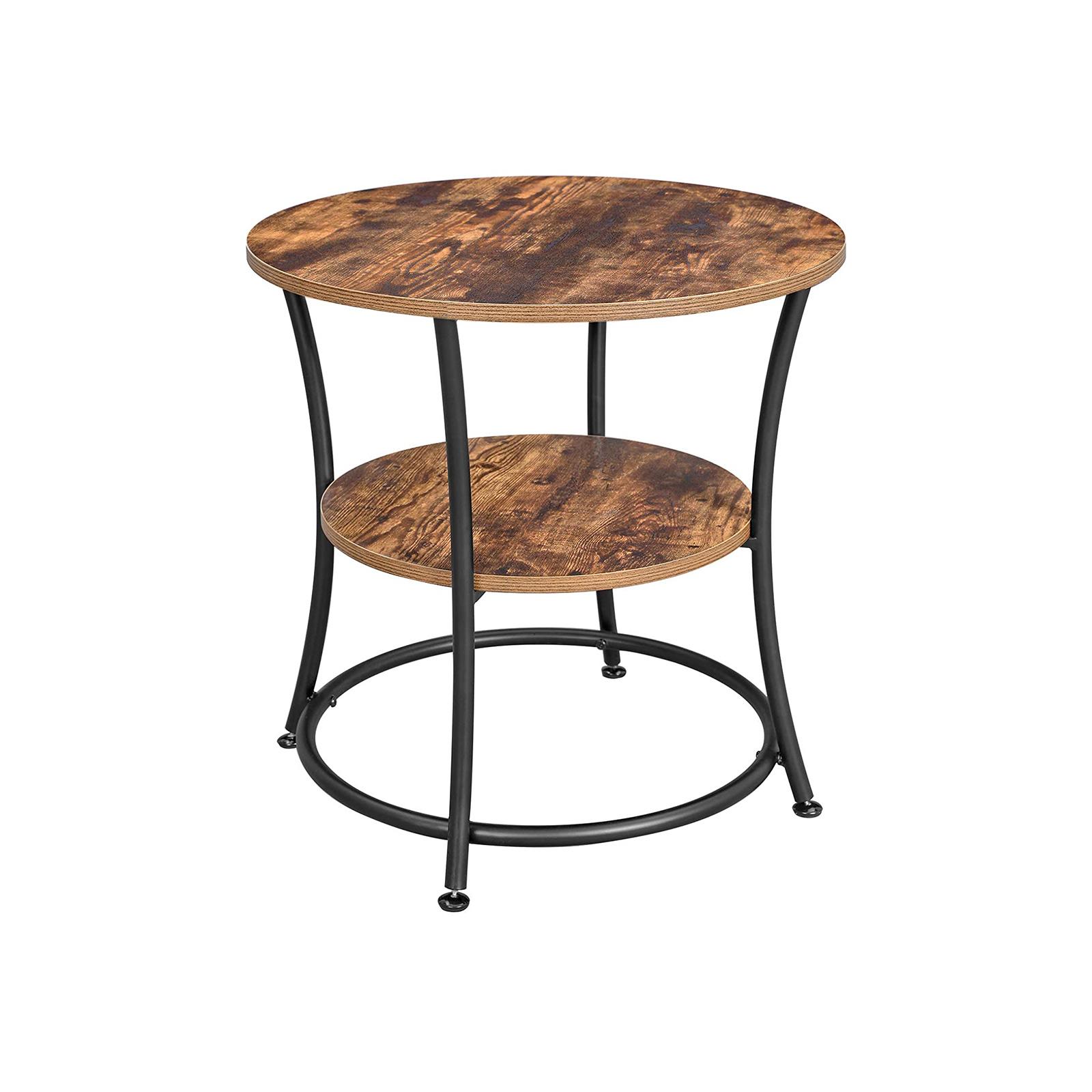 Sidebord rundt VASAGLE, 2 hylder, industrielt metal, rustik brun (LET56BX)