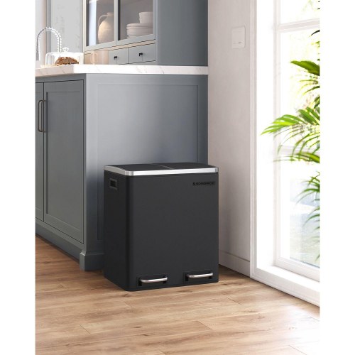 Skraldespand til affaldssortering 2 x 15 l pedal, stål, sort