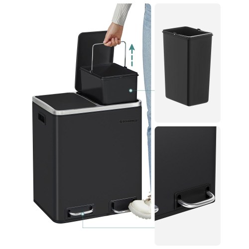 Skraldespand til affaldssortering 2 x 15 l pedal, stål, sort