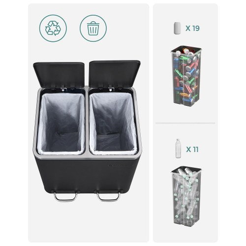 Skraldespand til affaldssortering 2 x 15 l pedal, stål, sort