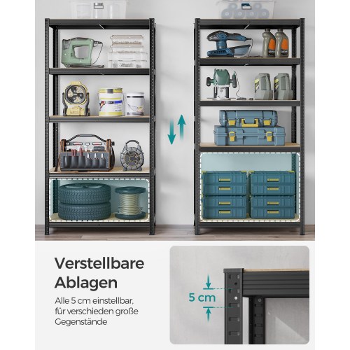 Reol med 5 hylder stålhylle, 50 × 100 × 200 cm, sort