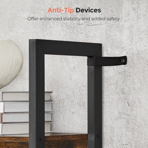 Bogreol stigehylde 14 hylder, metalramme, industrielt look, 158 × 24 × 166 cm, rustik brun/sort