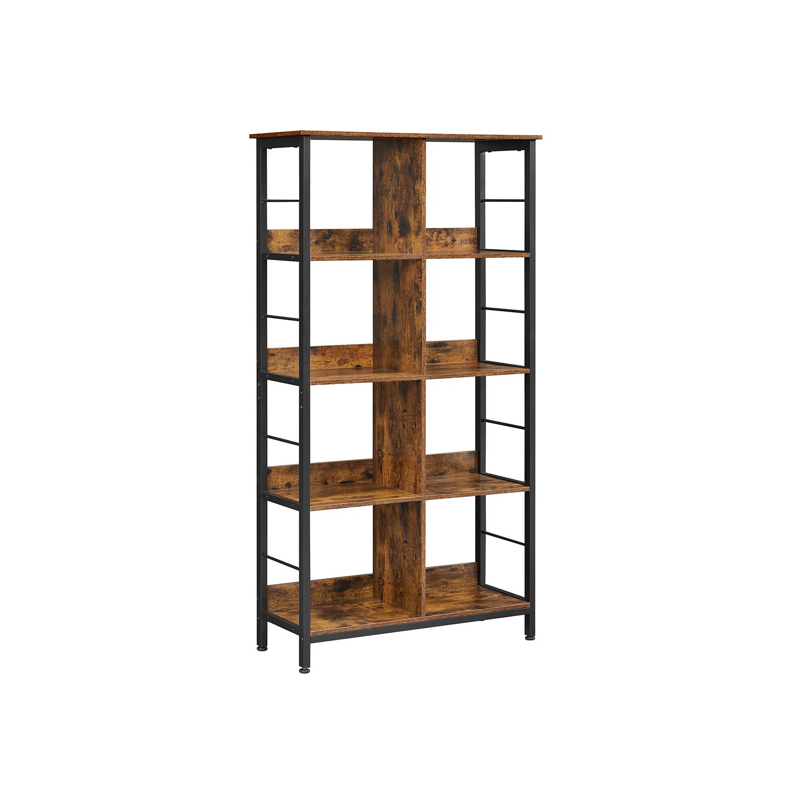 Bogreol 4 etager industristil, 80 × 33 × 149 cm, rustik brun/sort