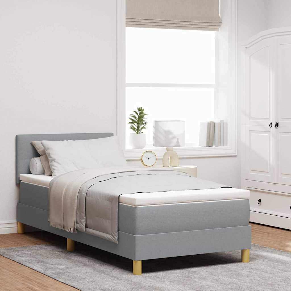 LED Box Spring Bed med madras med LED Lysegrå 90 x 190 cm Stof
