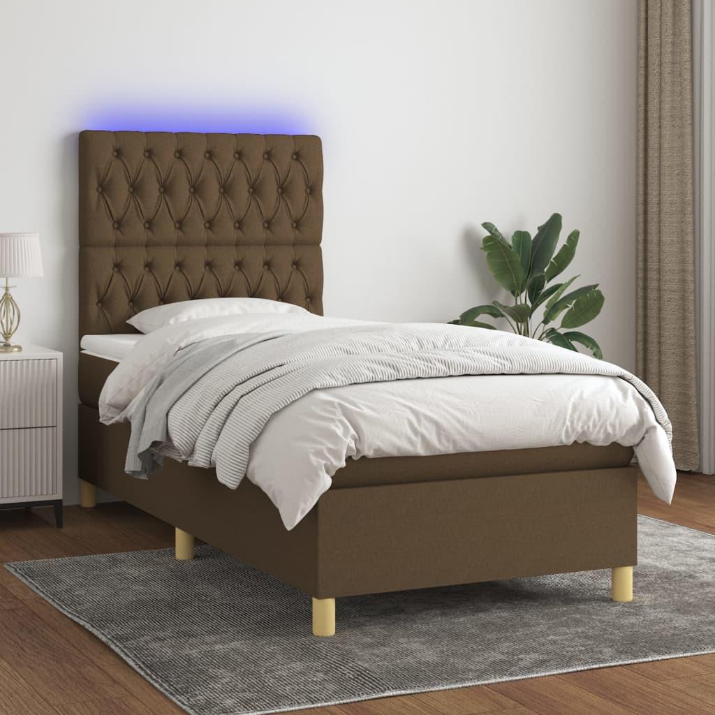 Kontinentalseng med LED-lys 90×190 cm - stof, mørkebrun