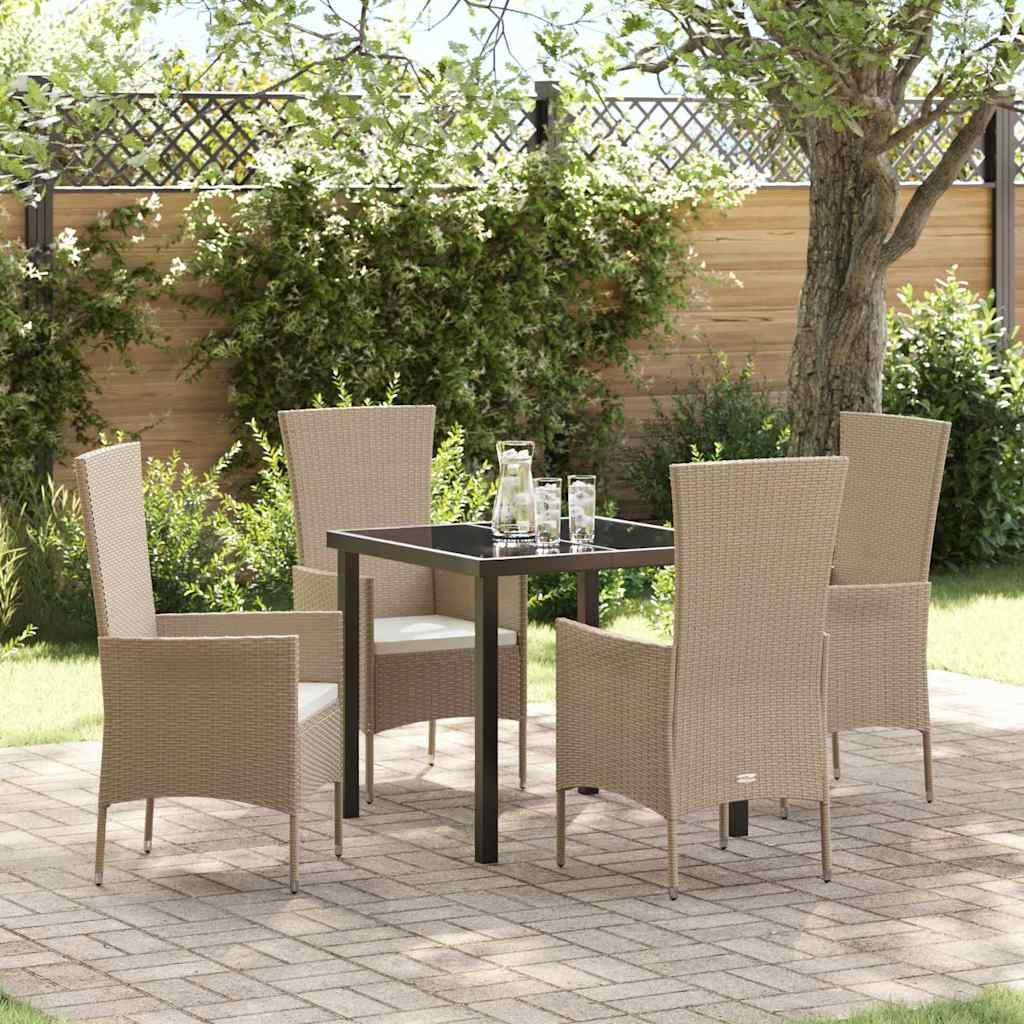 Have spisebordssæt med puder - 5 dele i beige polyrattan