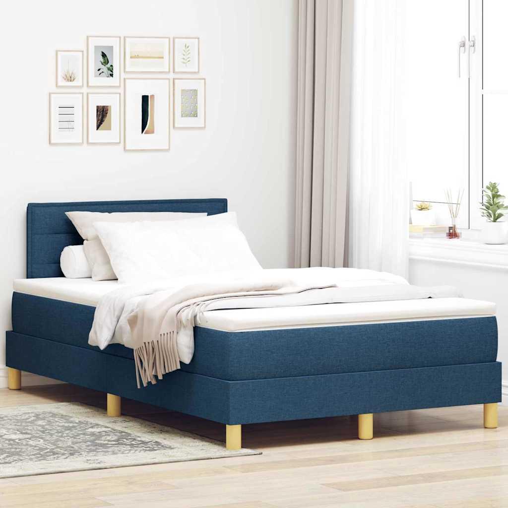 Box Spring Seng Med Madras Med Hovedgærde Blå 120 X 190 Cm Stof